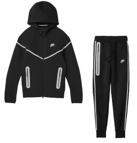 Nike Tech Fleece survetement Hoodie Joggers Set Black Bemis Silver SKU-FZ0754-010